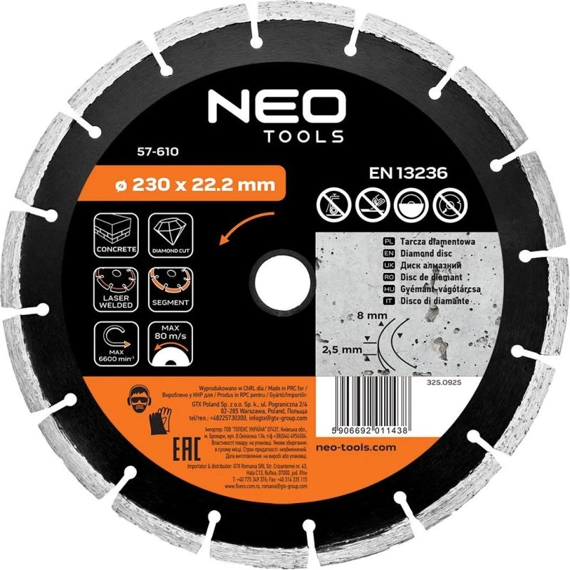 NEO TOOLS 57-610 Diamantskive 230 x 22,2 mm til beton
