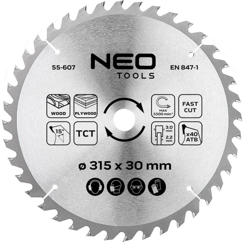NEO TOOLS Savklinge 315 x 30 mm - 40 tænder med reduktionsringe