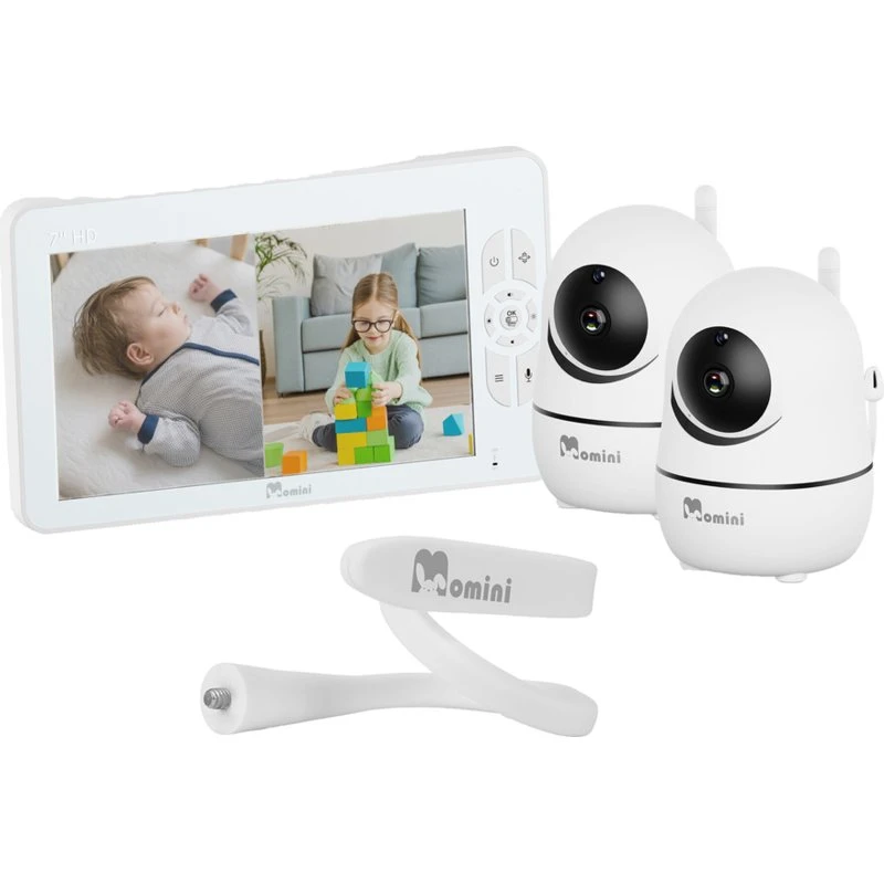 Momini DreamWatcher Babyalarm med 7" HD-skærm og 2 kameraer, Hvid