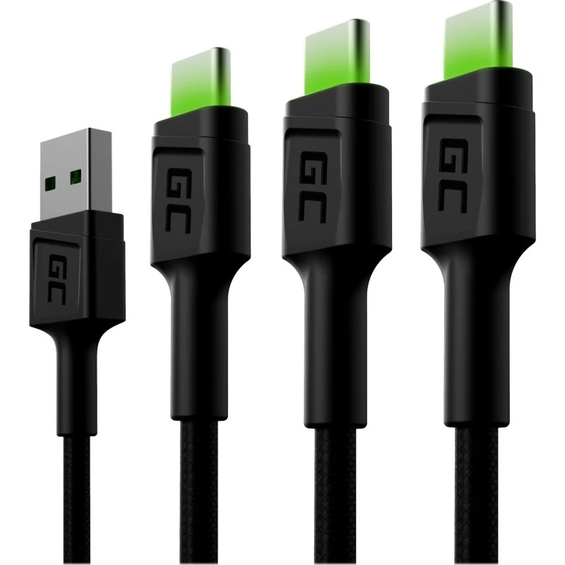 Green Cell GC Ray USB-C kabel, 1.2m, Sort (3-pak)