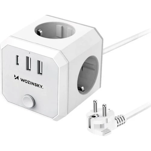 Wozinsky WKZ-3B Power Cube: 4x AC, 2x USB-A, 1x USB-C, 4000W, Hvid