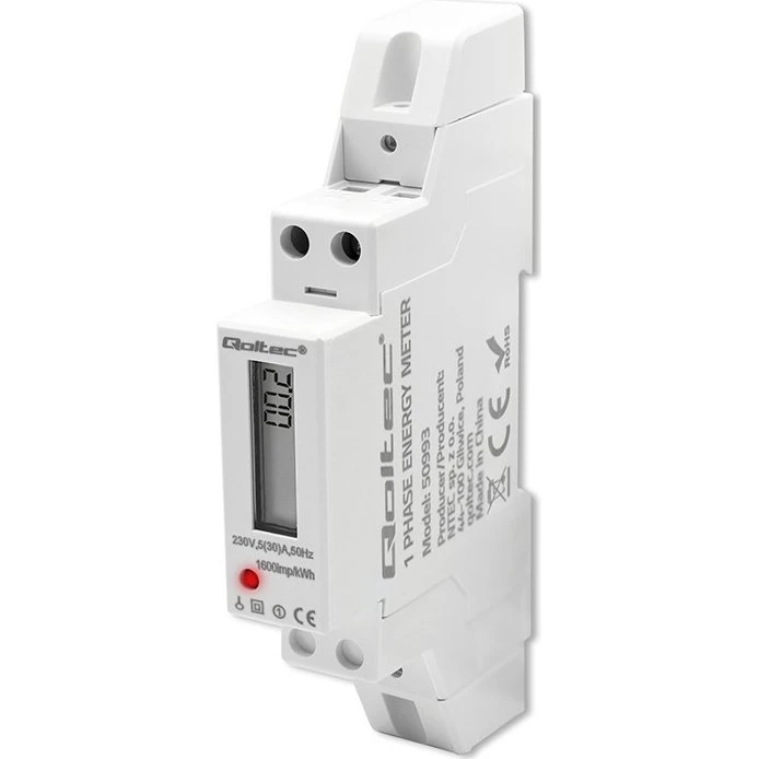 Qoltec Enfaset Elektronisk Energimåler - DIN Skinne, 230V, 30A