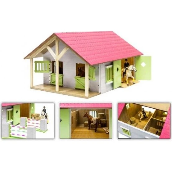 Kids Globe Hestestald 1:24 – Pink tag, 2 bokse & opbevaring