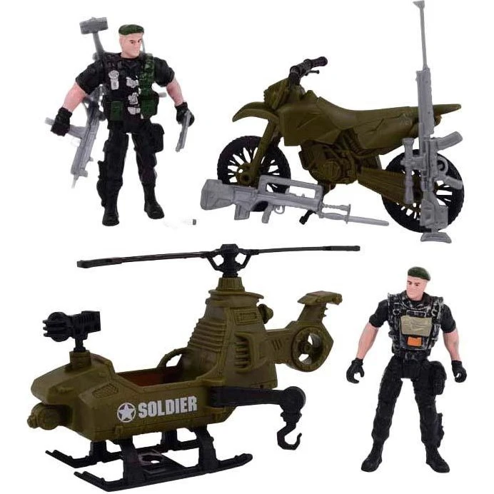 Johntoy Army Forces Playset med soldat og motorcykel