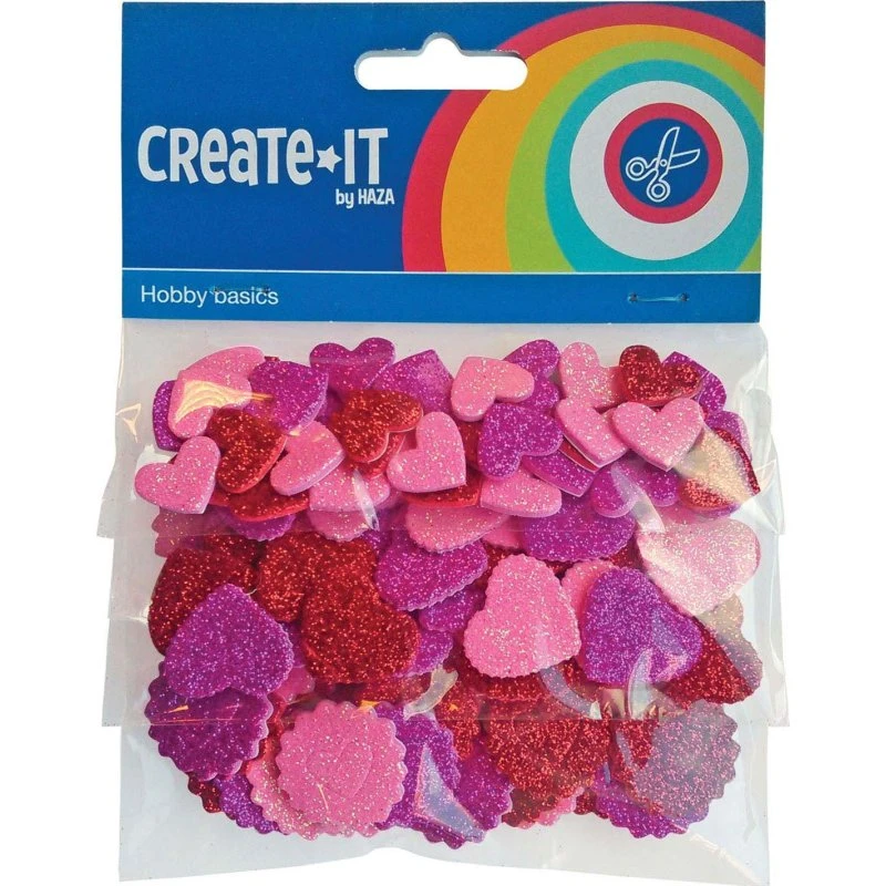 Haza Glitter Hjerter og Cirkler Skumklistermærker - 132 stk.