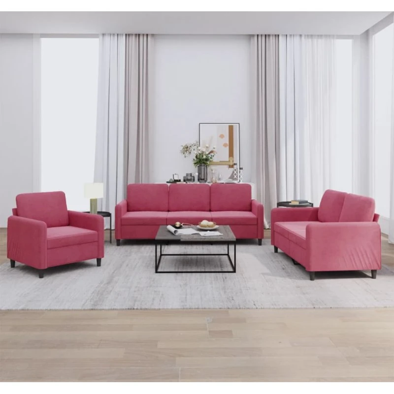vidaXL Sofasæt 3 dele i vinrød velour