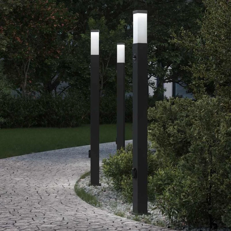 vidaXL Pullertlamper med sensor og stikkontakt, 3 stk., 110 cm, sort