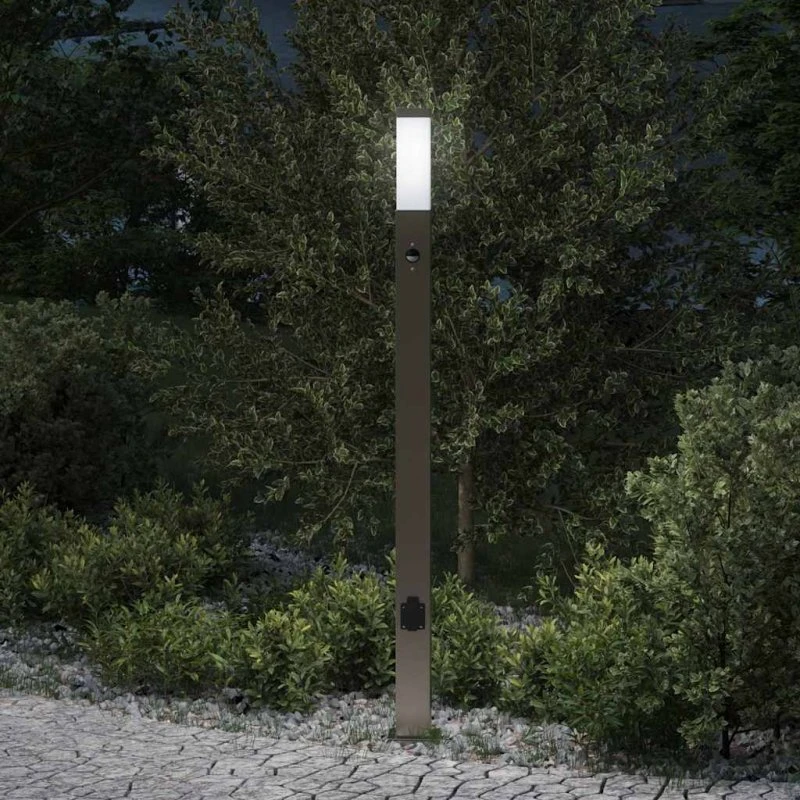 vidaXL Pullertlampe med sensor og stikkontakt, 110 cm, rustfrit stål