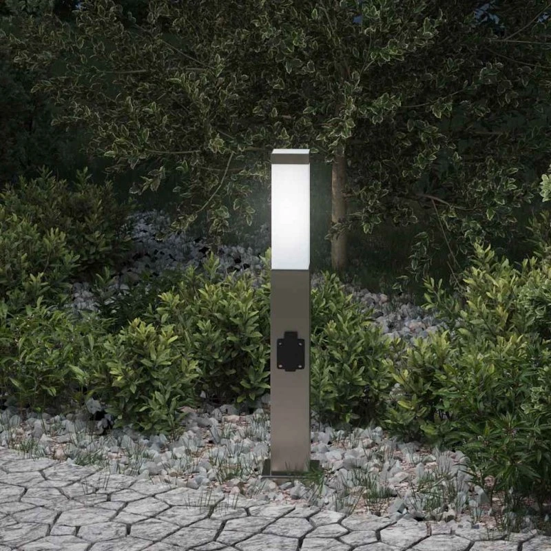 vidaXL Pullertlampe med stikkontakt 50 cm i rustfrit stål IP44