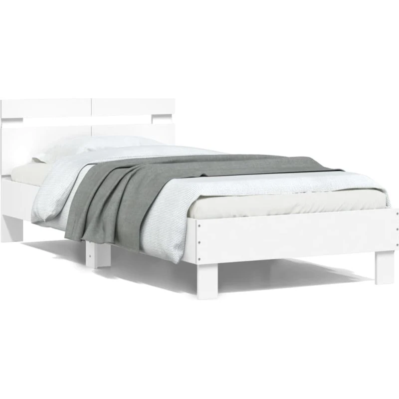 vidaXL Sengeramme med sengegavl og LED-lys, 100x200 cm, hvid