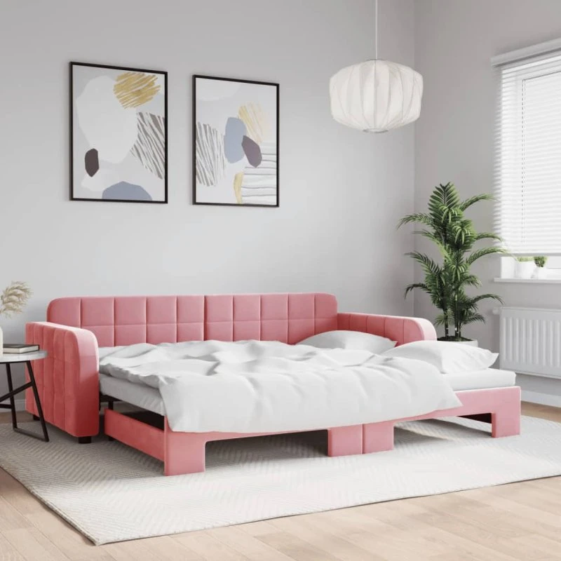 vidaXL Daybed med udtræk 90x200 cm i lyserød velour
