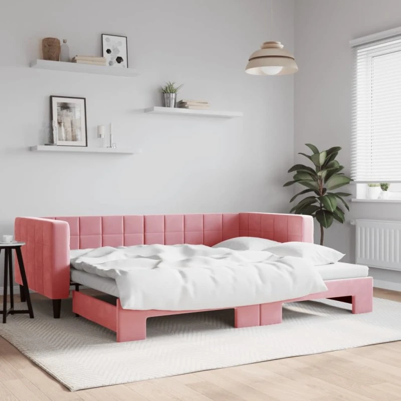 vidaXL Daybed med udtræk 90x200 cm i lyserød velour
