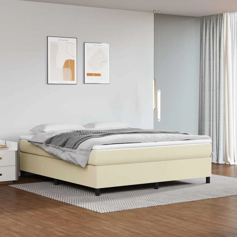 vidaXL Kontinentalseng 160x200 cm i kunstlæder - Cremefarvet