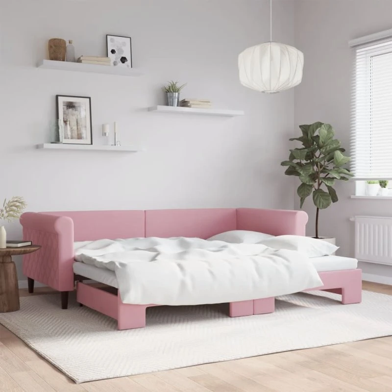 vidaXL Daybed med udtræk 90x200 cm lyserød velour