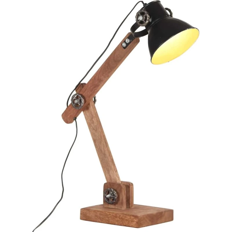 vidaXL Industriel skrivebordslampe - Mangotræ & Jern - Mat sort