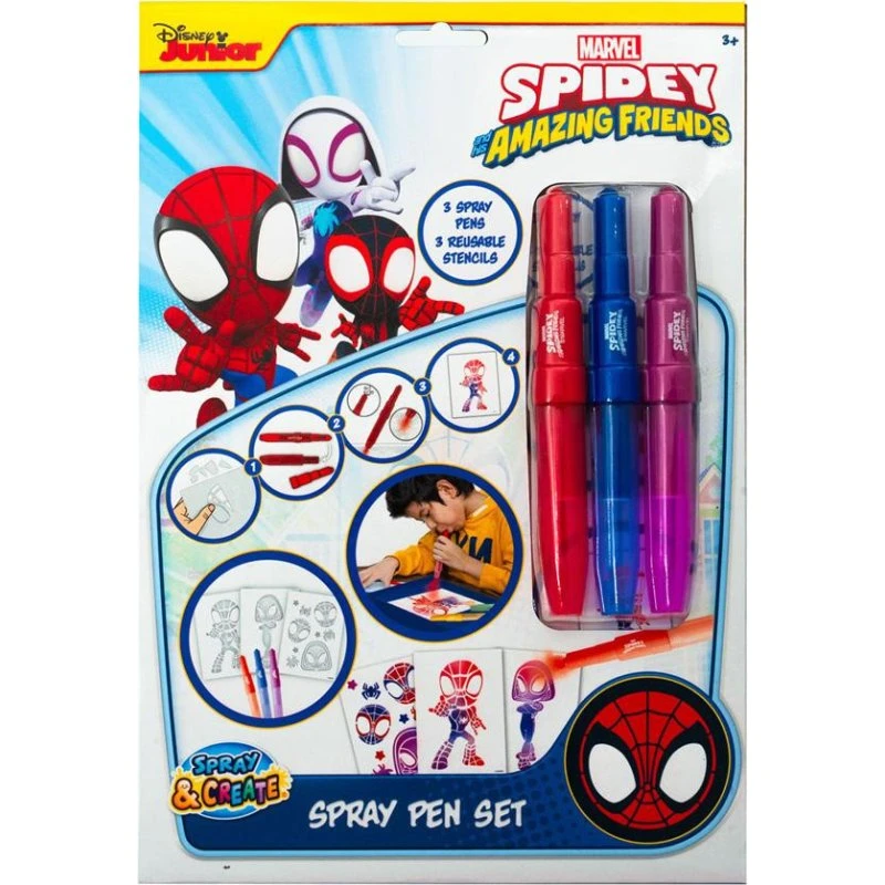 Canenco Spidey Blow Pen Set med 3 penne og 3 stencils
