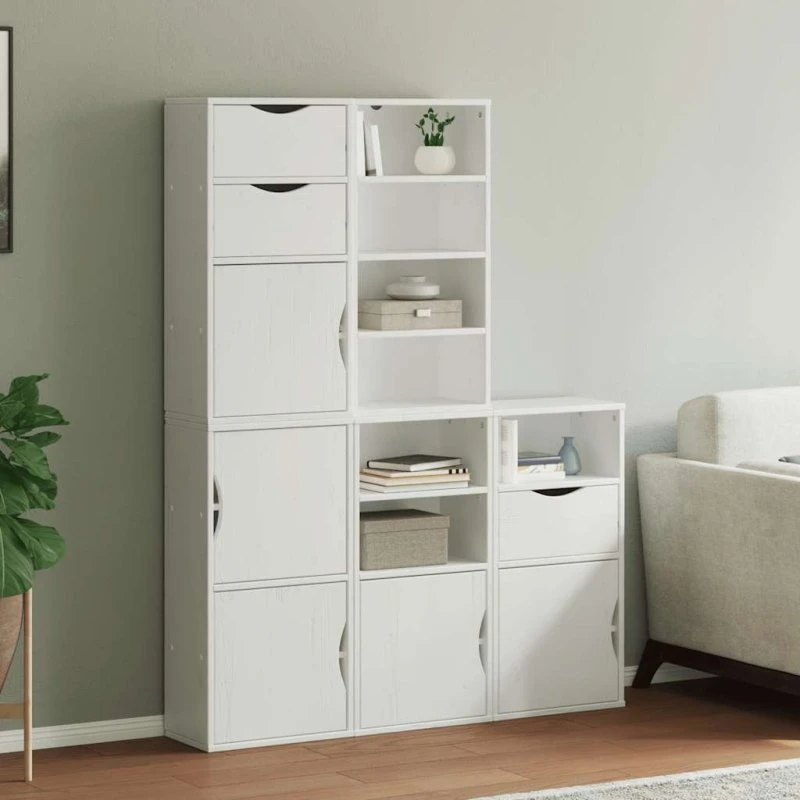 vidaXL ODDA 5 stk. sidekabinetter i massivt fyrretræ, hvid 40x24x79 cm