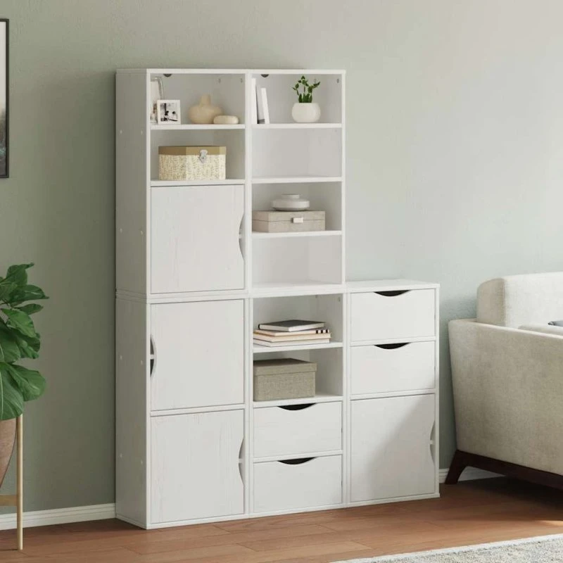 vidaXL ODDA 5 stk. sidekabinetter i massivt fyrretræ, hvid 40x24x79