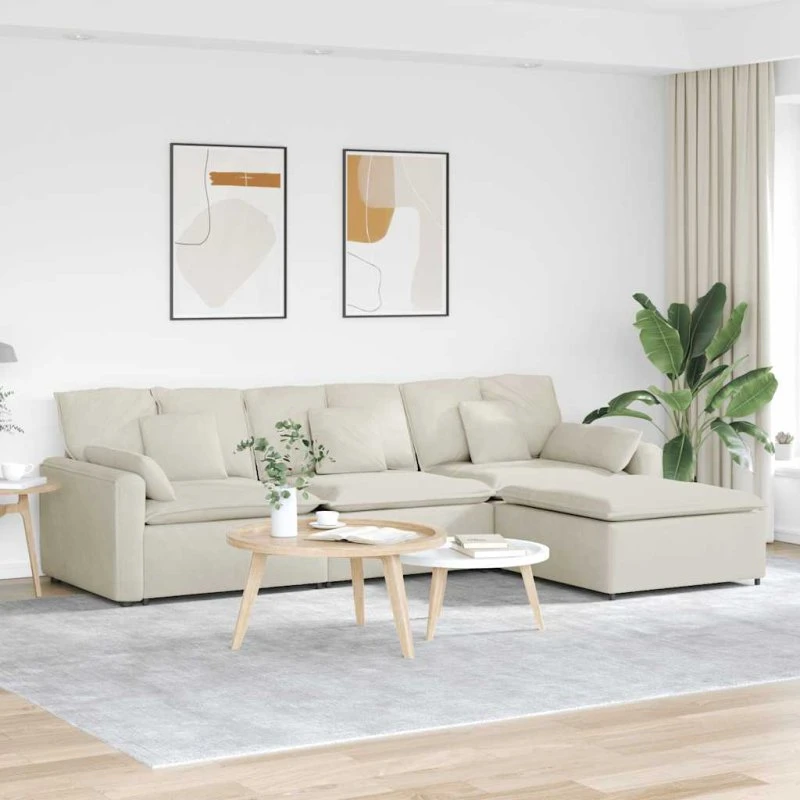 vidaXL Modulsofa med fodskammel og hynder - Cremefarvet