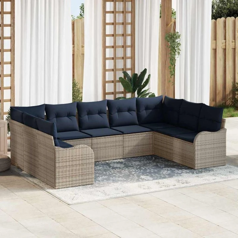 vidaXL Havesofa Sæt Grå Polyrattan - Plads til 9 personer