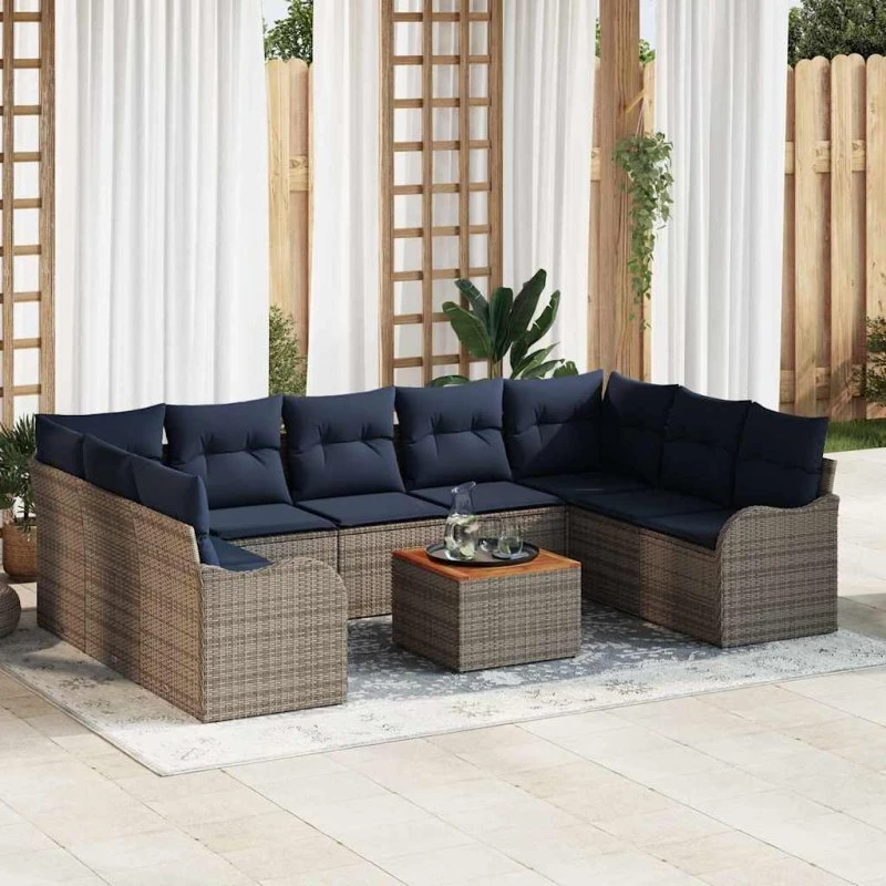 vidaXL Havesofa Sæt 10 stk. Grå Polyrattan