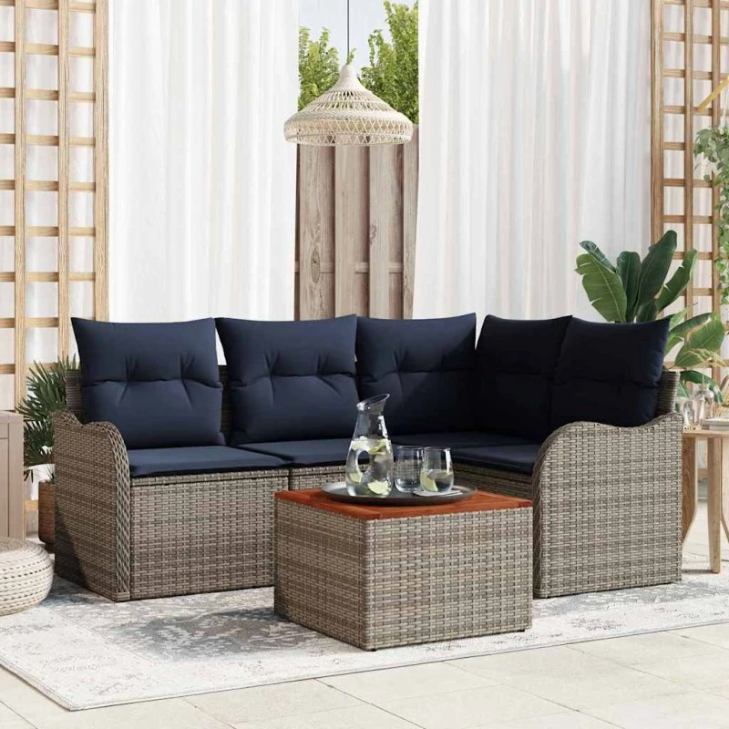 vidaXL Havesofa Sæt 5 stk. Grå Polyrattan