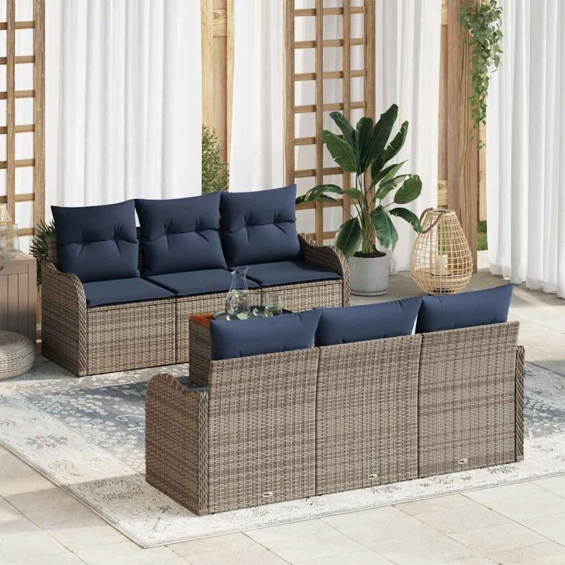 vidaXL Havesofa Sæt 7 stk. Grå Polyrattan