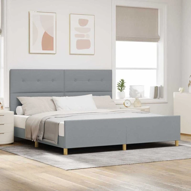vidaXL Sengestel med hovedgærde Lysegrå 200 x 200 cm Stof