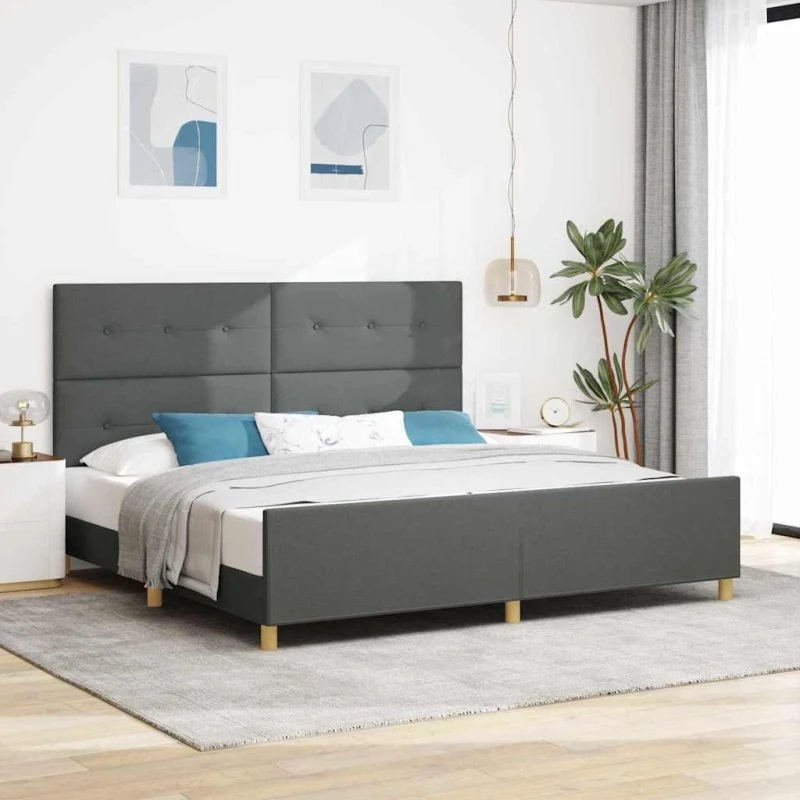 vidaXL Sengestel med hovedgærde Mørkegrå 200 x 200 cm Stof