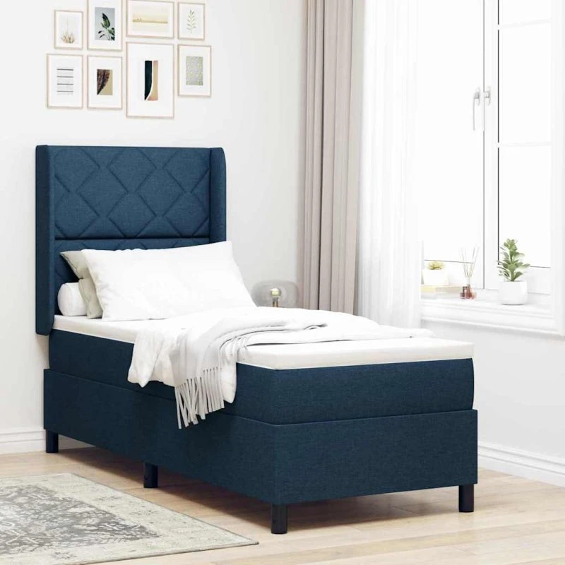 vidaXL LED Boxspringseng med hovedgærde, Blå, 90 x 190 cm