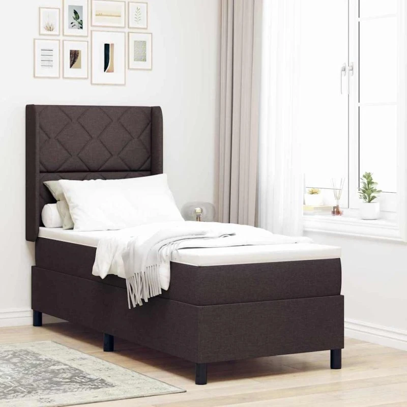 vidaXL LED Box Spring Bed 90x190 cm Mørk Brun med Hovedgærde