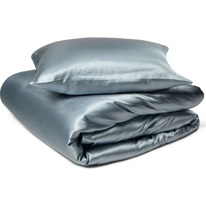 Silke sengetøj 140x200 - Støvet blå (100% morbærsilke)