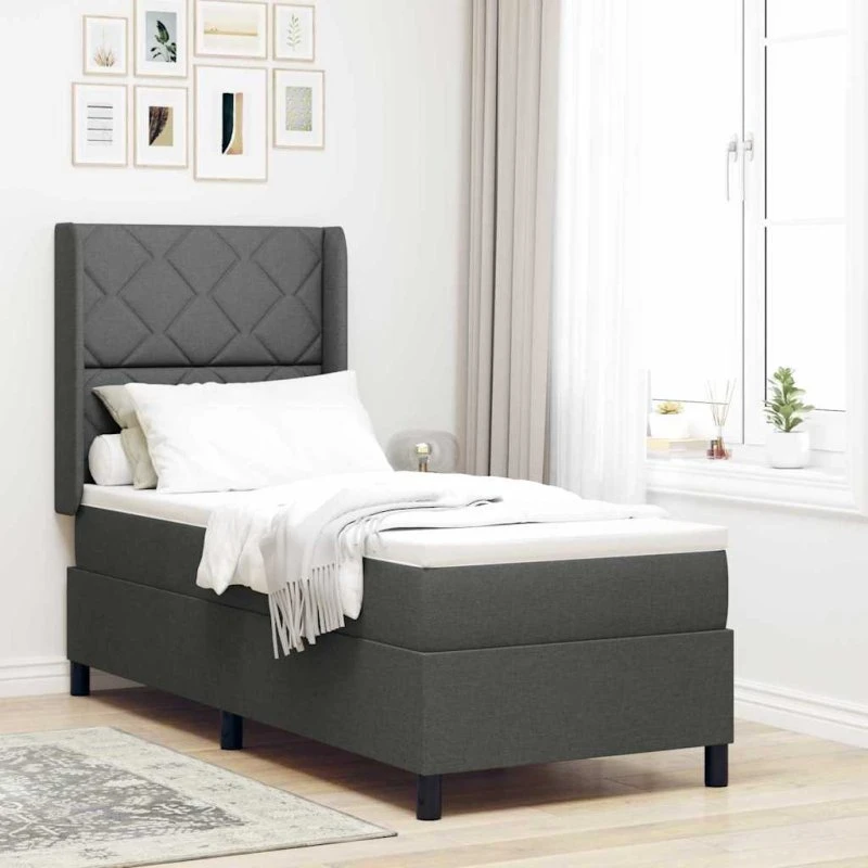vidaXL LED Box Spring Bed 90 x 190 cm Mørkegrå