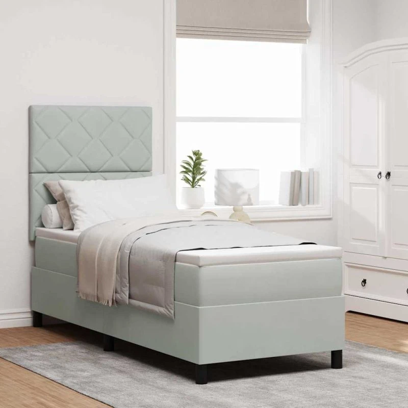 vidaXL LED Box Spring Bed 80x200 cm Lysegrå Fløjl