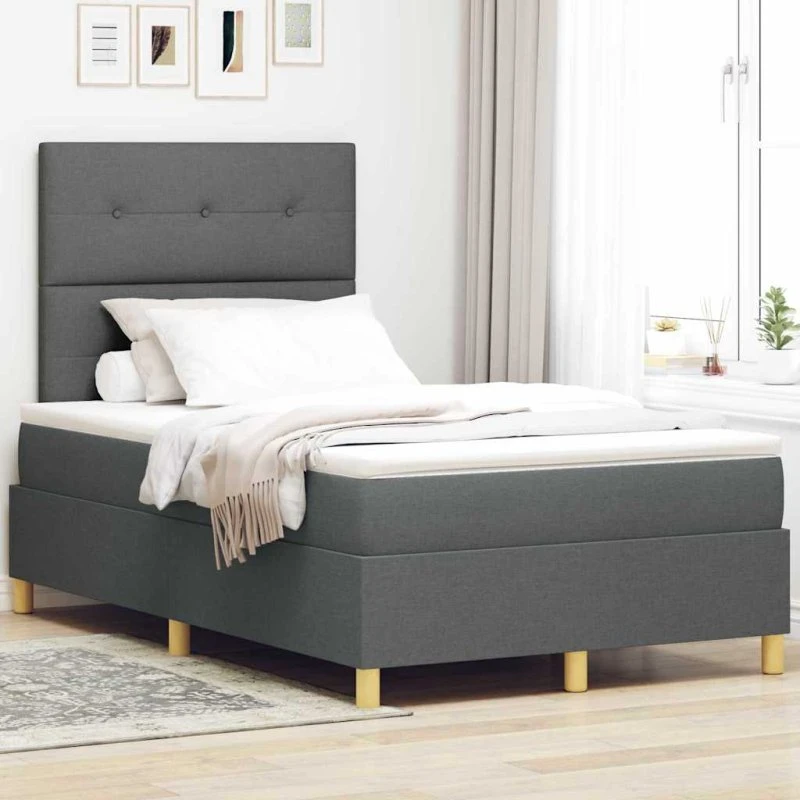 vidaXL LED Box Spring Bed 120 x 190 cm Mørkegrå