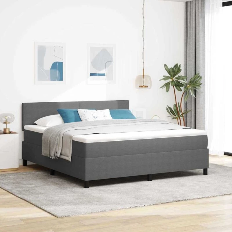 vidaXL LED Boxspring Seng 180x200 cm - Lys Grå/Hvid Velour
