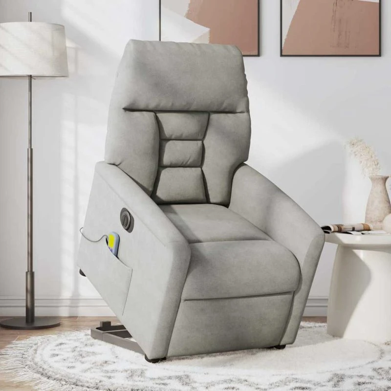 vidaXL Massagestol med løftefunktion i lysegrå mikrofiber