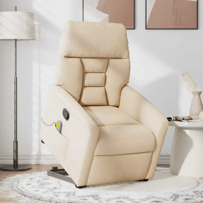 vidaXL Massagestol med løftefunktion i beige mikrofiber