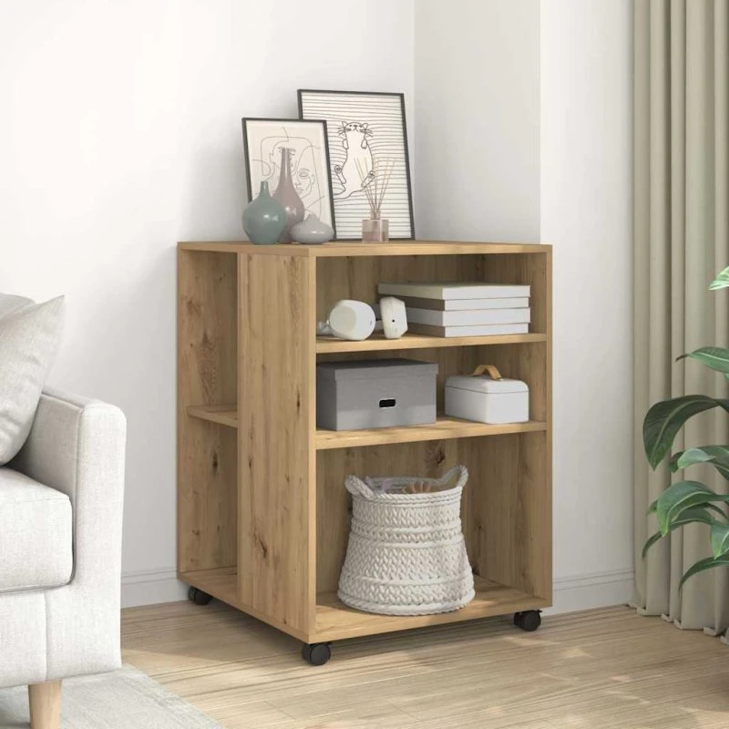 vidaXL Sidebord med hjul, egetræsfarve, 55x60x78 cm