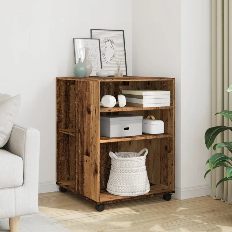 vidaXL sidebord med hjul, 55x60x78 cm, gammelt trælook