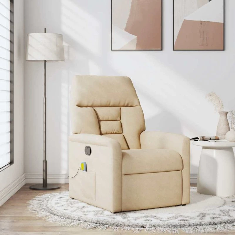 vidaXL Massagestol i mikrofiber, cremefarvet