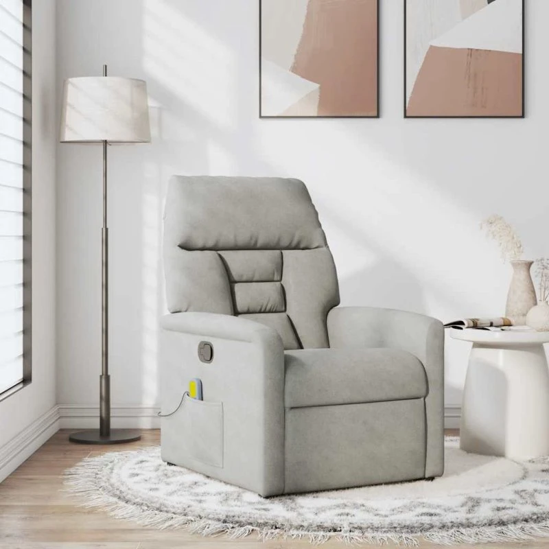 vidaXL Massagestol i mikrofiberstof, lysegrå