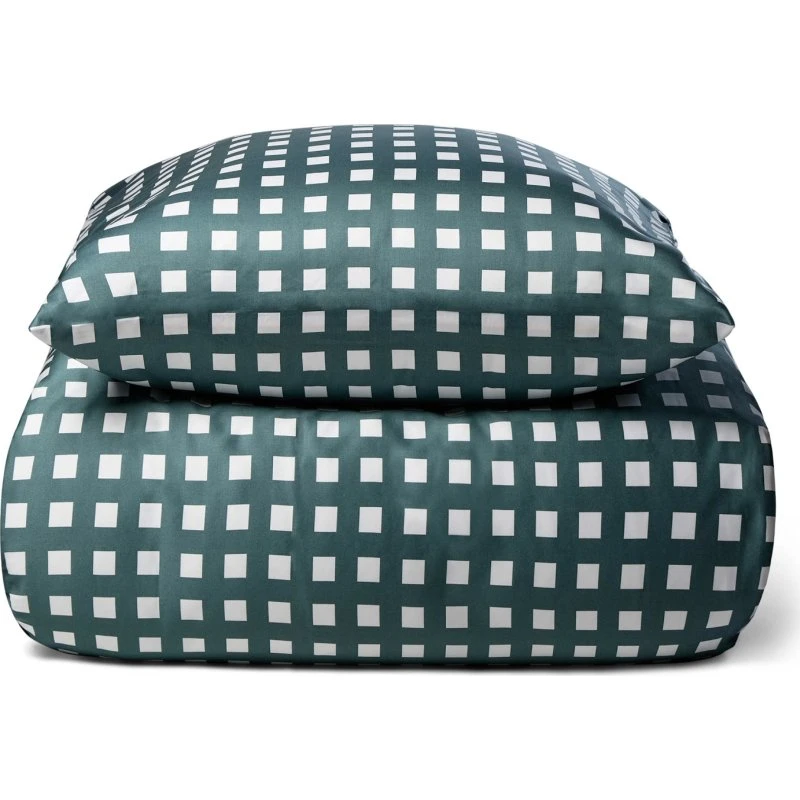 Bambus sengetøj 140x220 cm – 100% naturlig, ternet grøn