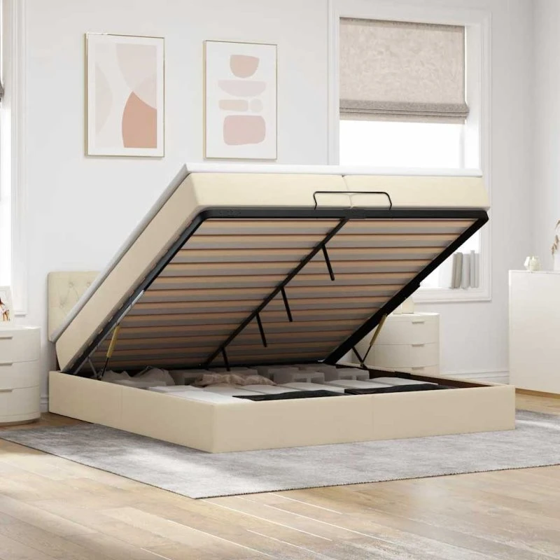 vidaXL Ottomansk sengeramme med madrasser og LED, 200x200 cm, creme