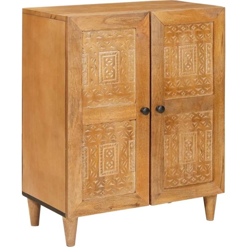 vidaXL Sideboard i massivt mangotræ, lysebrun, 60 x 33 x 75 cm