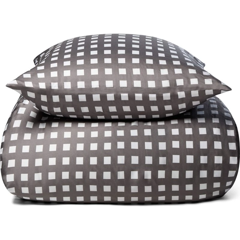 Bambus sengetøj 200x200 cm - 100% naturlig, ternet grå