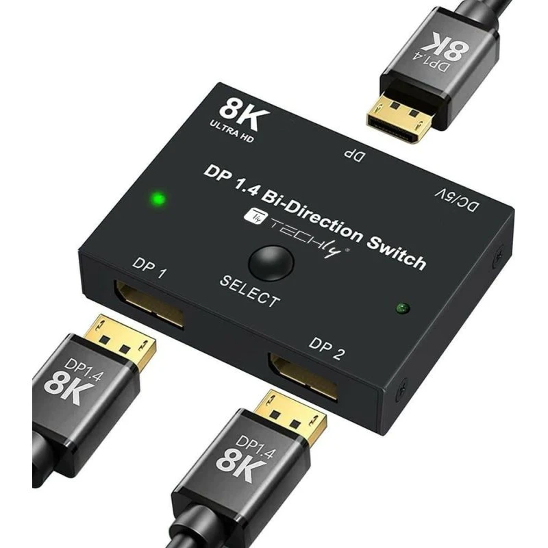 TECHly IDATA-DP-2DP-8KT Bi-direktionel DisplayPort-switch, sort