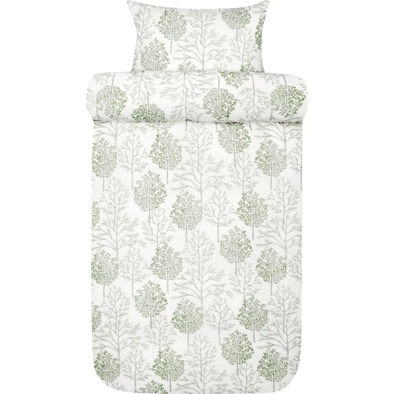 Høie Thea flonel sengetøj 140x220 cm - Hvid/ Grønne træer