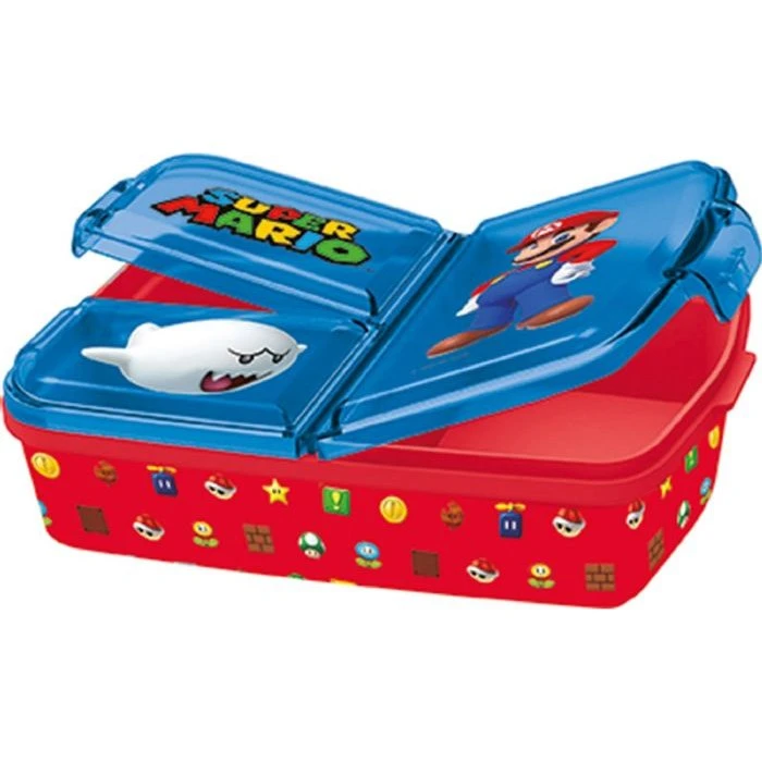 Super Mario madkasse med 3 rum (blå/rød)
