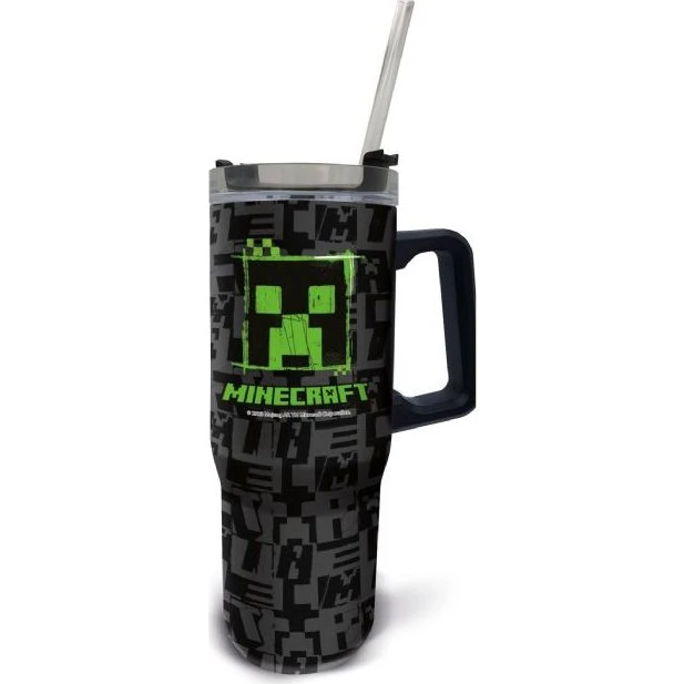 Minecraft XL termoflaske 940 ml med sugerør og håndtag